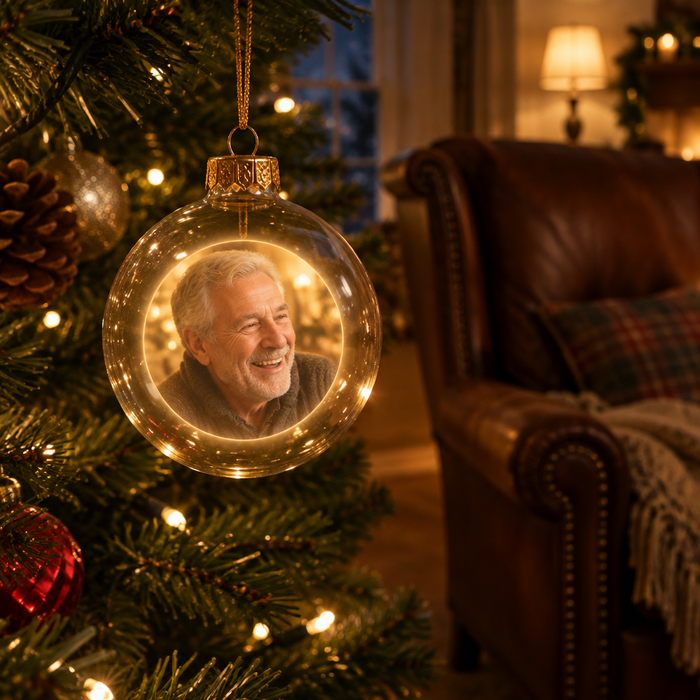 The ornament playing a loved one laughing, beside his armchair (illustration, screen simulated) [angle:memory]